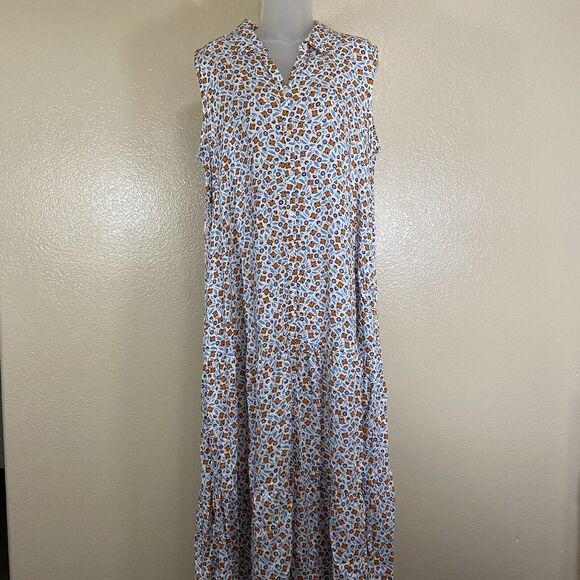 Croft & Barrow Women's L Maxi Dress Sleveless Button Down Tiered Pockets Multi - Picture 1 of 11
